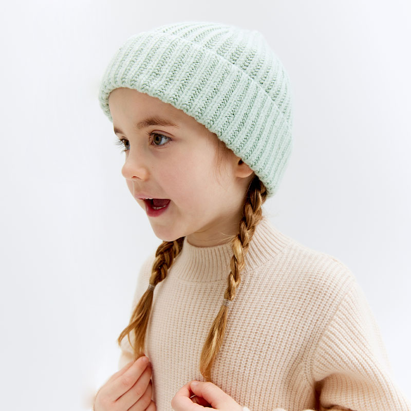 Kids wool beanie, Aqua Grey, hi-res